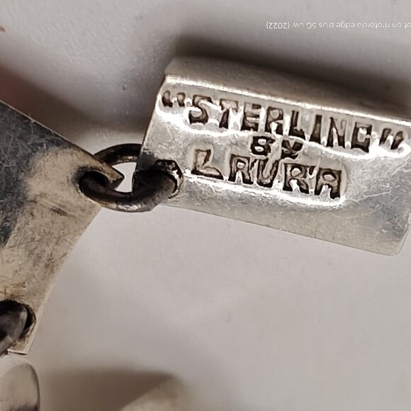 Vintage Sterling By Laura:   Sterling Tile and Moonstone Collar Necklace 14" - Picture 7 of 16